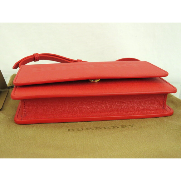 $1090 BURBERRY HAMPSHIRE RED LOGO LEATHER FLAP CROSSBODY CLUTCH BAG ITALY - Picture 9 of 15